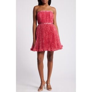 Hutch Lenzy Pink Tulle Pleated‎ Strapless Mini Dress 6 Prom Homecoming Formal